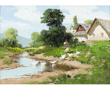 ARTIST: Laszlo Neogradi (Hungarian, 1896 - 1962)NAME: Country LandscapeMEDIUM: oil on boardCONDITION: Minor paint losses alon