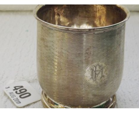 Georgia style christening can with engine turned sides  4" Birm 1927 90g       