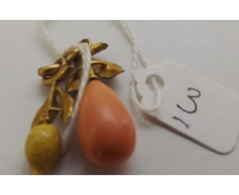An enamel & gilt pendant of a lemon also another similar         