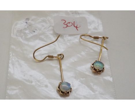 Pair gold opal drop earrings      