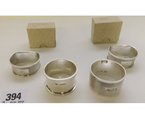 Pair engine turned D shaped napkin rings also 2 more 90g  