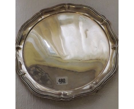 GEORGIAN STYLE SALVER WITH MOULDED RIM  on three bracket feet 12" dia Sheff 1908 by HA  720g  