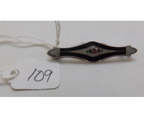 Art Nouveau enamel & silver bar brooch    
