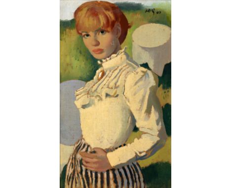 Robert Duckworth Greenham (1906-1975) Portrait of a young lady , 1966 signed and dated (upper right) oil on board 30 x 18cm.