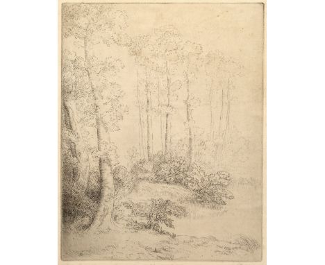 Alphonse Legros (1837-1911) Wooded landscape signed in pencil (lower right) etching 25cx 19cm, together with a similar etchin