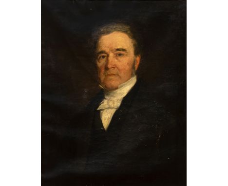 English School, early 19th Century Head &amp; shoulders portrait of a gentleman wearing white stock and black jacket oil on c