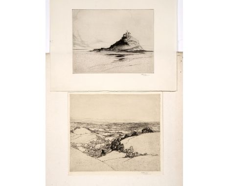 Margaret M. Rudge (1885-1972) "Glastonbury Tor" signed in pencil (in the margin) etching (x3) 20.5 x 24cm; and three further 