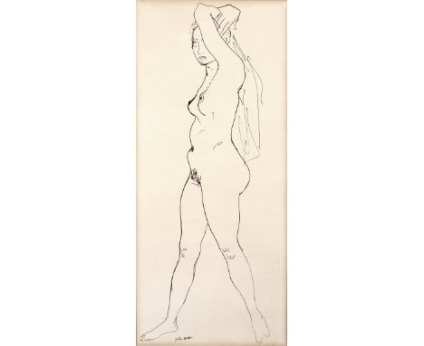 John Hutton (1906-1978) Standing nude signed (lower right) pen and ink 58 x 25cm.