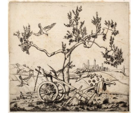 Ernest Michael Dinkel (1894-1983) Italian Landscape, 1927 signed and dated in pencil (in the margin) etching 31cm x 33cm.