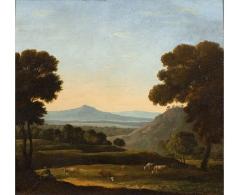 Follower of Gaspard Poussin (1615-1675) A romantic landscape with figure and cattle at dusk oil on panel 41 x 44cm. Lot 148 –