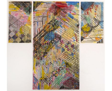Adana (Contemporary)  Abstract triptych numbered 1/1, signed in pencil (lower left) etching and aquatint 50 x 64cm.