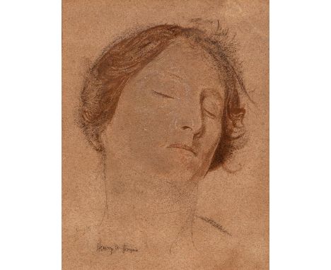 Henry Payne (1868-1939) "Portrait of Ruth Calverley, Black Horse Inn, Amberley" signed (lower left) conte crayon on buff pape