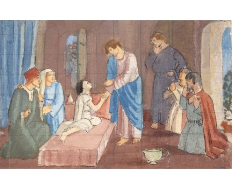 Margaret Gere (1878-1965) "Raising Jairus Daughter" watercolour 13 x 20cm. Exhibited: Cheltenham Art Gallery &amp; Museums, M