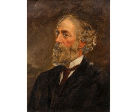 19th Century English School Bust length portrait of a gentleman, possibly Charles Dickens oil on panel 21.5 x 16cm.