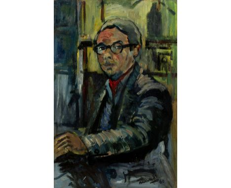Lawrence James Isherwood (1917-1988) "Self portrait", 1960 signed and dated (lower right), inscribed (to reverse) oil on boar