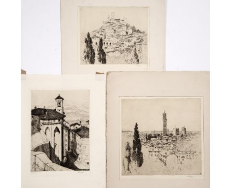 Margaret M. Rudge (1885-1972) "The town on the hill - Amalfi" signed in pencil (in the margin) etching (x2), 16.5 x 19.5cm ; 
