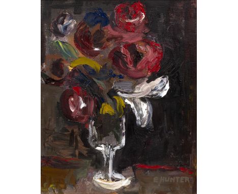 Elizabeth Hunter (b.1935) "Roses" signed (lower right) oil on board 28 x 22.5cm. Provenance: From the collection of John Redm