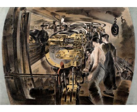 Barnett Freedman (1901-1958) ''15 inch gun turret, HMS Repulse, August 1941'' lithograph printed by the Baynard Press and pub