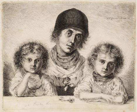 Ludwig Emil Grimm (1790-1863) Bauerin aus  Egern am Tegernsee mit ihren zwei Kleinen Madchen Stoll 109, first state of two 18
