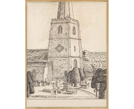 Margaret Gere (1878-1965) "Painswick Church", 1952 signed and dated in pencil pen and ink 26.5 x 19.5cm. Exhibited: Cheltenha