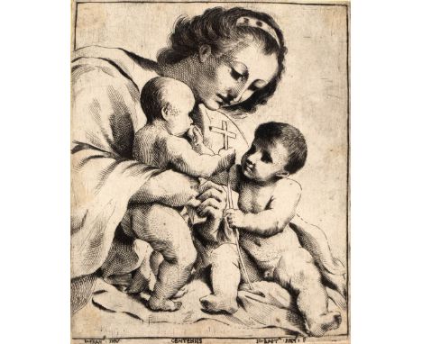 Giovanni Battista Pasqualini after Guercino Virgin &amp; child with St. John the Baptist etching 15.5 x 12.5cm. Provenance: F