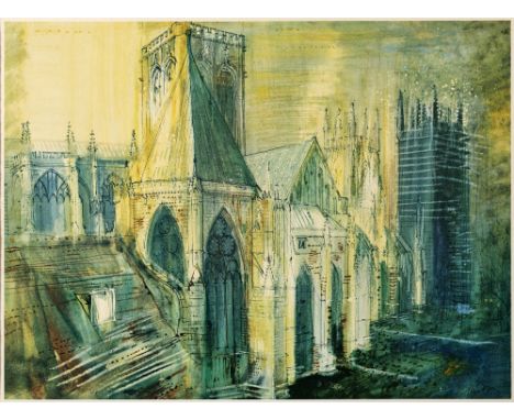 After John Piper (1903-1992) York Minster, 1968 colour print, produced after the watercolour painted in aid of the York Minst