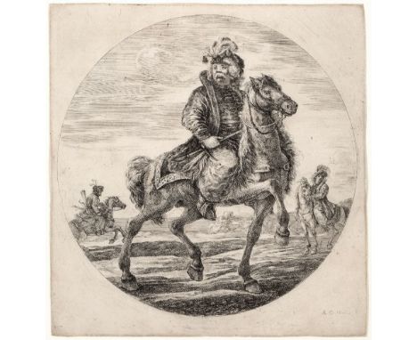 Stefano della Bella (1610-1664) Hungarian horseman riding to the right, from "Figures on Horseback" etching 18.5 x 18cm. Prov