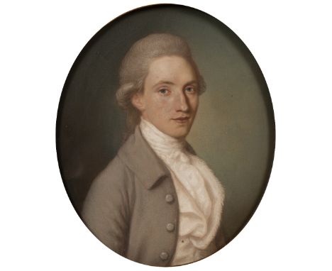 Attributed to Hugh Douglas Hamilton (1739-1808) Portrait of a gentleman wearing powdered grey wig, buttoned grey jacket and c