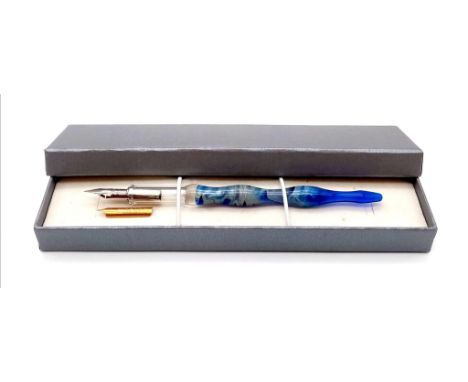 A collectable, Venetian glass, calligraphy pen with a spare nib (R. Esterbrook and Co made in USA) in a presentation box. 