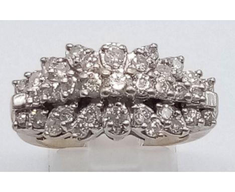 9K YELLOW GOLD DIAMOND CLUSTER RING 6.2G 1.20CT SIZE P 
