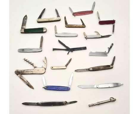 A Parcel of 16 Vintage Pen Knives and 1 Whistle. 
