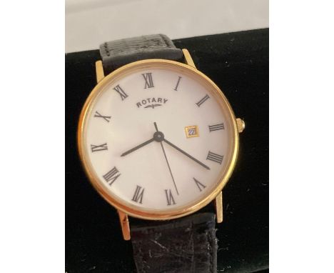 Gentleman’s ROTARY Quartz wristwatch having white face with black digits and hands.Date window. Original rotary leather strap