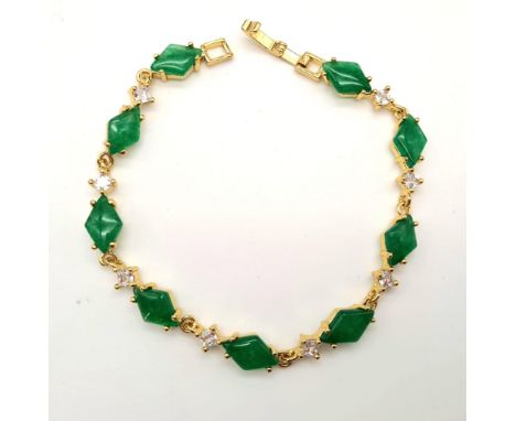 A Jade and White Stone Gilded Tennis Bracelet. 19cm 