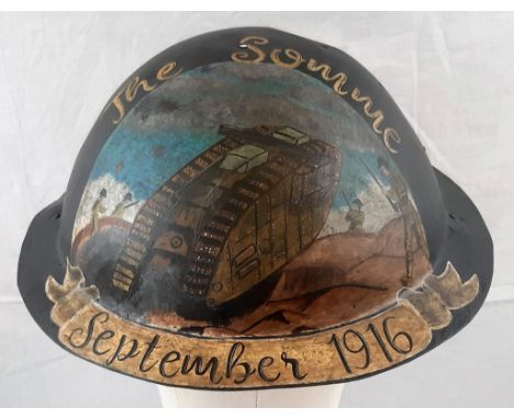 WW1 British Somme Barn Find Officers Light Weight Private Purchase Helmet with Post War MemorialPainting. 
