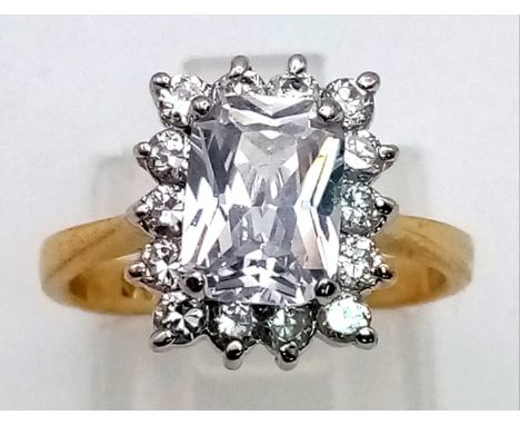 A Gilded Silver Large CZ Stone Ring. Size L. 