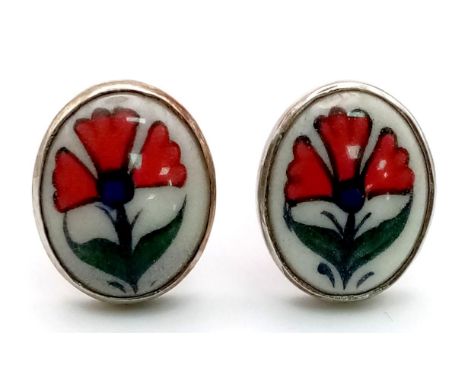 A Vintage Pair of Silver and Enamel Cufflinks. 