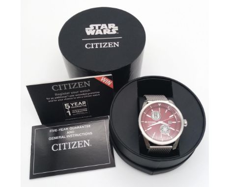 A STAR WARS Prequel, Citizen Eco-Drive men’s, Limited edition watch. Never needs battery! Red dial with luminous Jedi order a