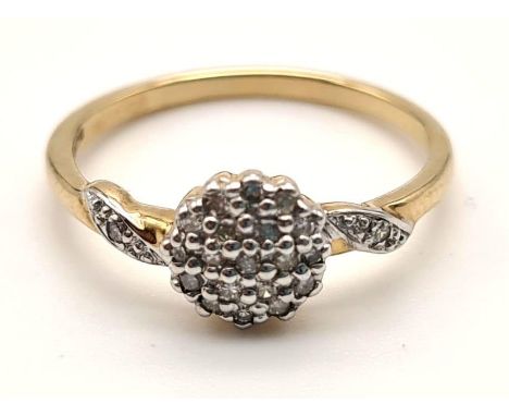 9K YELLOW GOLD DIAMOND TWIST CLUSTER RING 1.5G SIZE L 