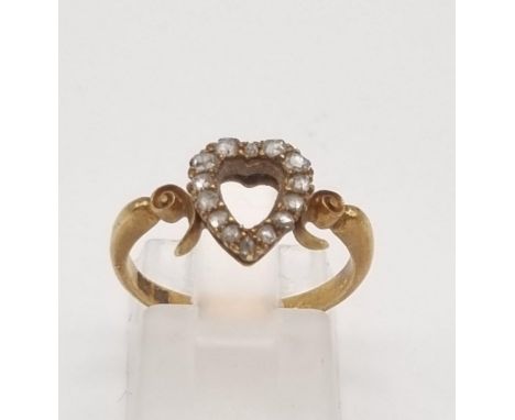 An Antique 18K Yellow Gold and Heart-Shaped Diamond Ring. Size L 1/2. 3.2g total weight. 