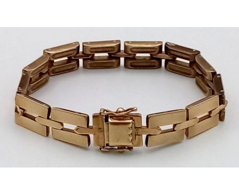 A Vintage 9K Yellow Gold Stylish Rail-Link Bracelet. 19cm. 18.53g 