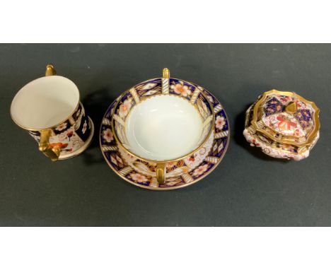 A Royal Crown Derby 'Witches' pattern loving cup, pattern number 2451; a royal crown derby 'witches' pattern soup dish and sa