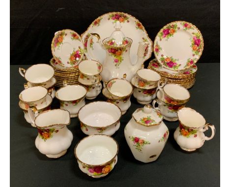 A Royal Albert 'Old Country Roses' pattern tea service, comprised of six tea cups with saucers, six small cups and saucers, t