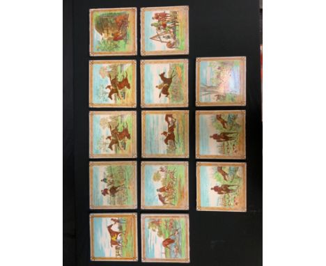 A part set of Minton and Hollins 'Hunting Scenes, and country pursuits' tiles, thirteen tiles (13) 