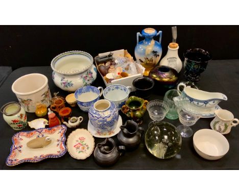 Ceramics &amp; Glass - a Maltese glass goblet, signed;  Ditchfield style glass vase;  soda glass rummer;  Losolware jardinere