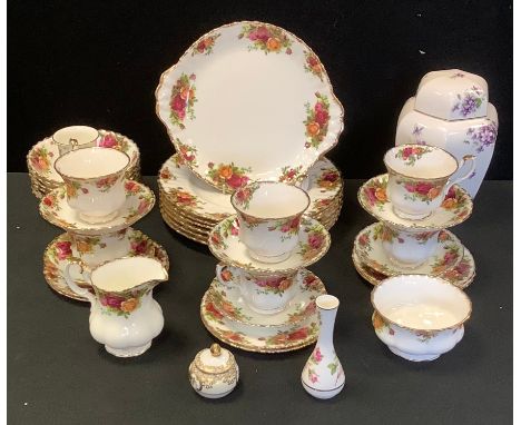 A Royal Albert Old Country Roses tea service for six; an Aynsley Wild Violet vase and cover, etc 