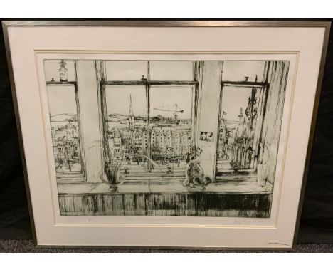 Hazel Restall (contemporary) Studio View from Bank Street, Edinburgh, signed, lithograph, 1/10, 50cm x 65cm. 
