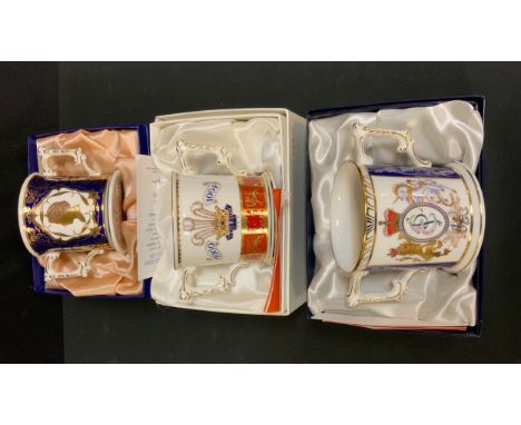 A Royal Crown Derby twin handled commemorative cup, 'The 50th anniversary of the marriage of H.M.Elizabeth II and H.R.H. the 