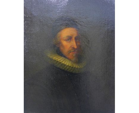 English School, portrait of an Gent in a ruff collar, oil on canvas, apparently unsigned, framed, 54 x 65cm 