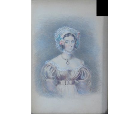 19th century school, half length portrait of a woman, watercolour, unsigned, framed under glass with a rosewood frame, size o