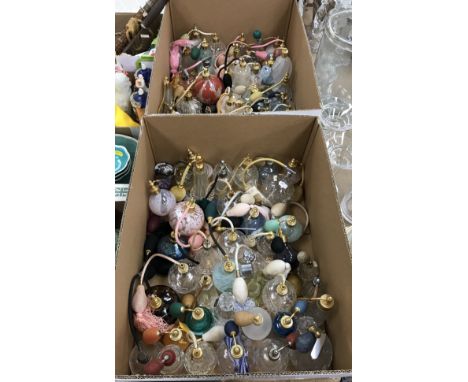 A collection of approx. eighty various clear and coloured glass scent atomizers including Isle of Wight, Caithness and others